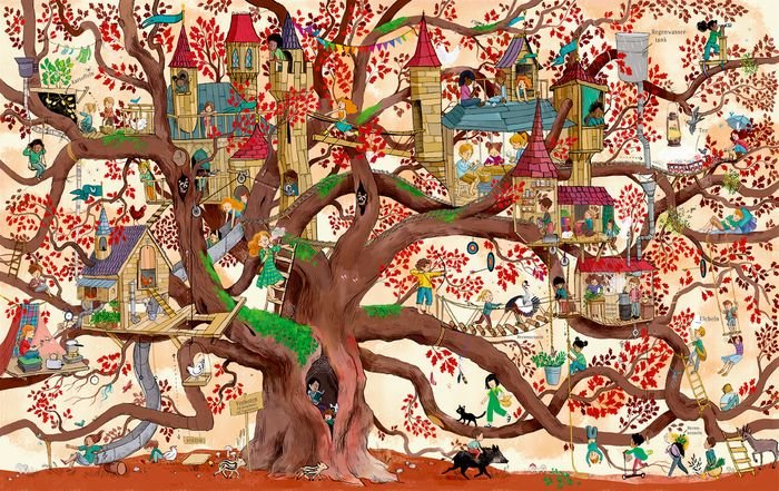 XXL-Wimmelbuch Baumhaus Fantasy mit Botanikfakten 40 Seiten