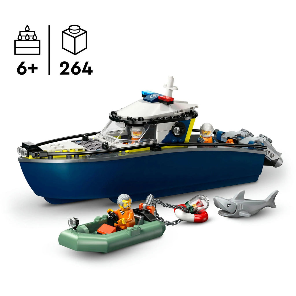 LEGO City 60456 Polizeiboot mit Ganoven-Schlauchboot & Hai – 264 Teile