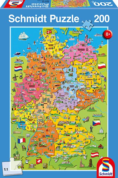 Deutschlandkarte Puzzle für Kinder – 200 Teile Lernpuzzle mit Bildern ab 8 Jahren