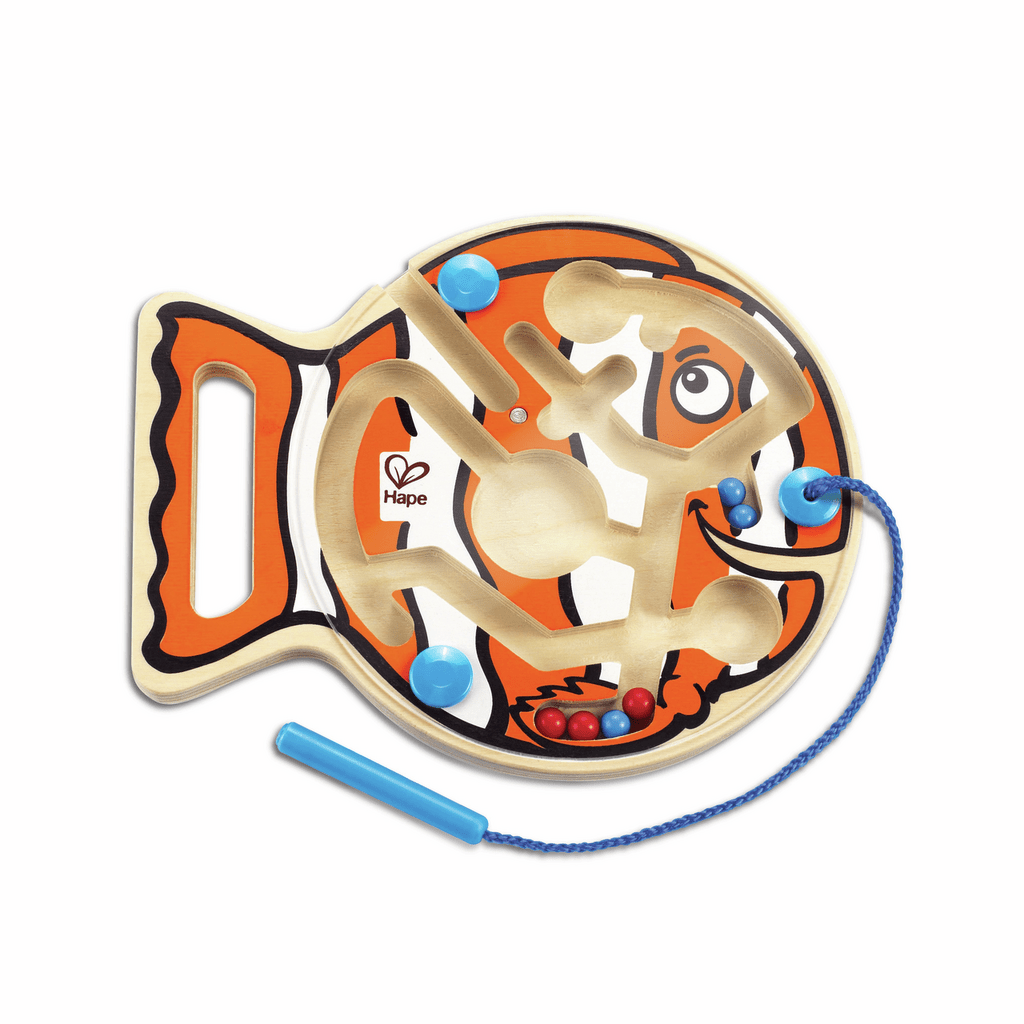 Magnetisches Fisch-Labyrinth aus Holz mit Kugel und Magnetstift