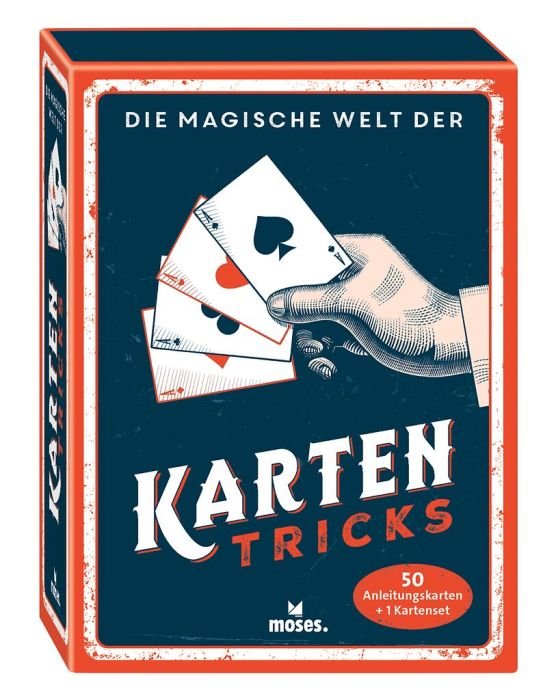 Kartenset Magische Welt der Kartentricks mit Anleitungskarten und Skatkarten für Zauberanfänger.
