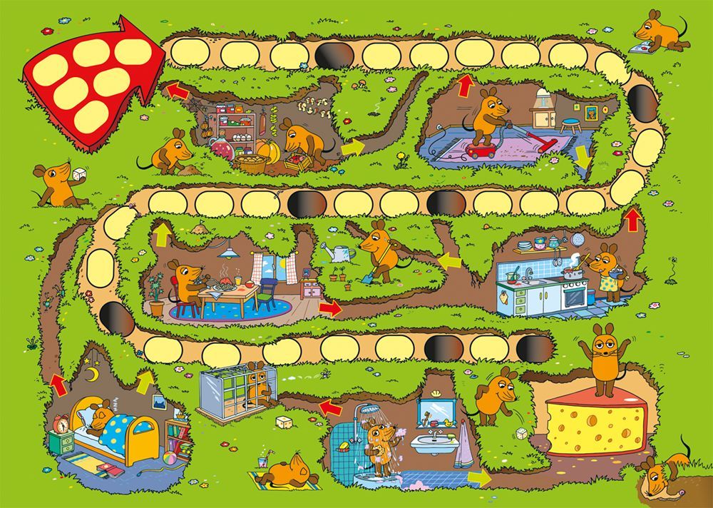 Kinderspiel Die Mausefalle mit Mausfigur, Spielplan und Würfel