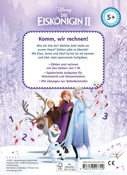 Vorschulheft Frozen 2 Anna Elsa Olaf Mathe ab 5 Jahre
