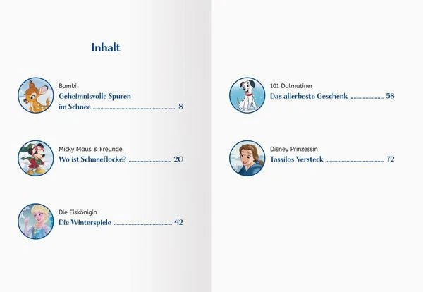 Aufgeschlagenes Kinderbuch Disney Wintergeschichten mit Illustrationen