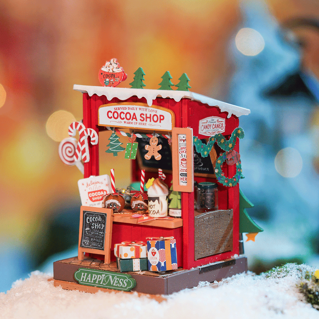 DIY Miniatur Cocoa Shop DS042 mit Menütafel und winterlichen Details
