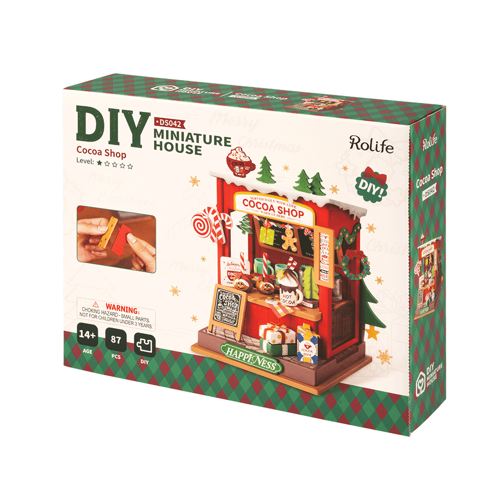 Rolife Cocoa Shop Miniaturhaus mit Geschenken und Weihnachtsdeko
