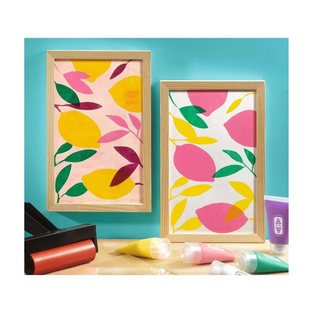 Djeco Set zum Gelatinedruck mit Schablonen und Holzrahmen
