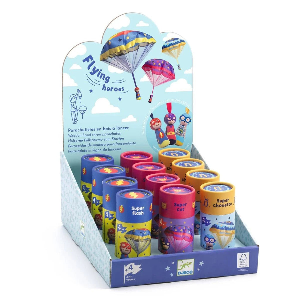 Djeco Fallschirmspielzeug – nachhaltige Flying Heroes Figuren