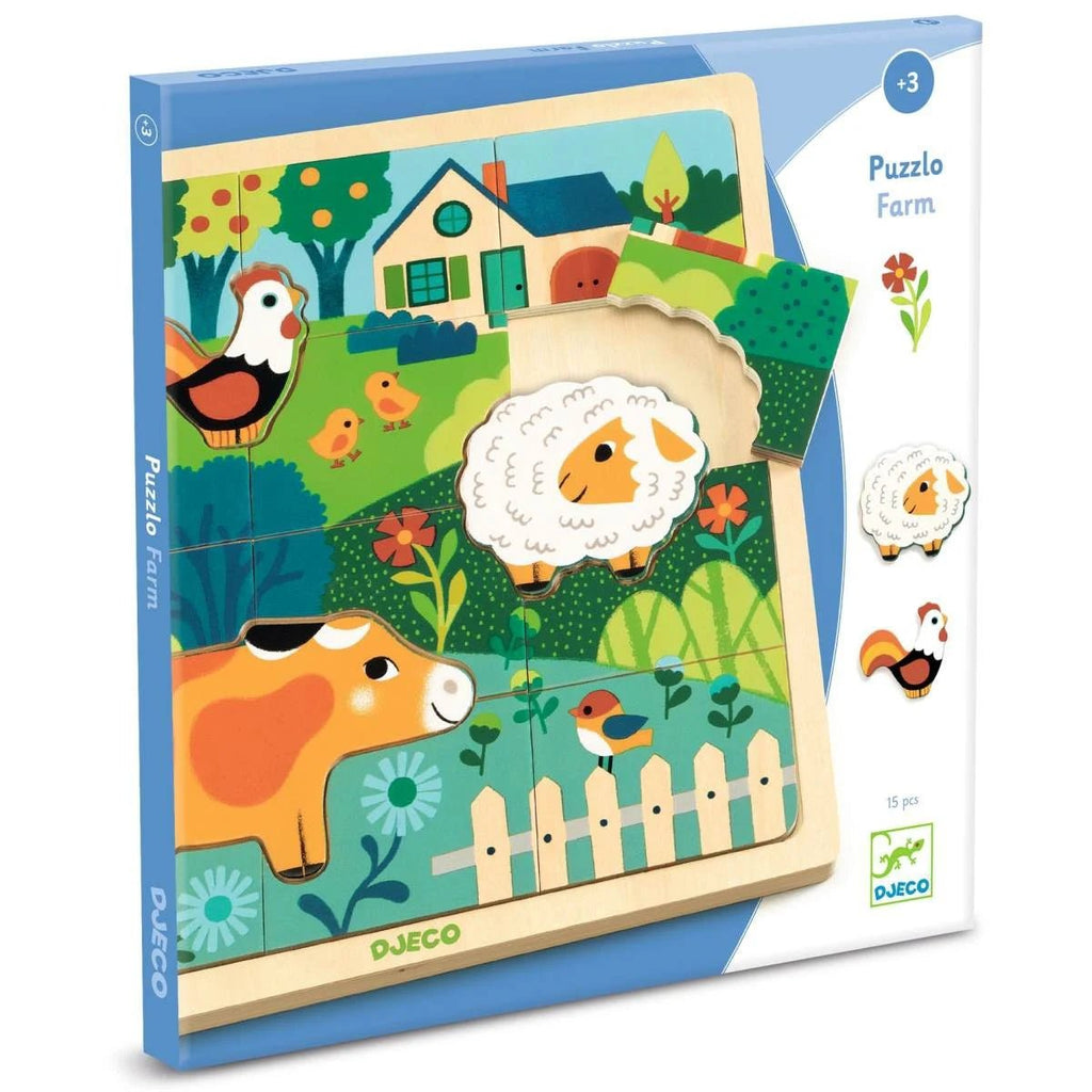 Holzpuzzle Kinder – Djeco Farm mit Tieren & Holzrahmen
