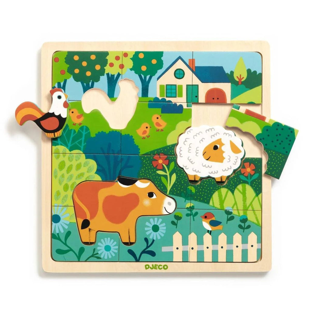 Djeco Holzpuzzle Farm – Bauernhof Puzzle ab 3 Jahren

