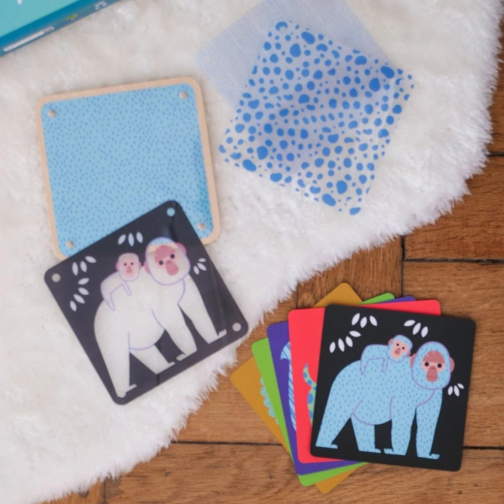 Kinder Lernspiel Djeco – transparente Karten kombinieren
