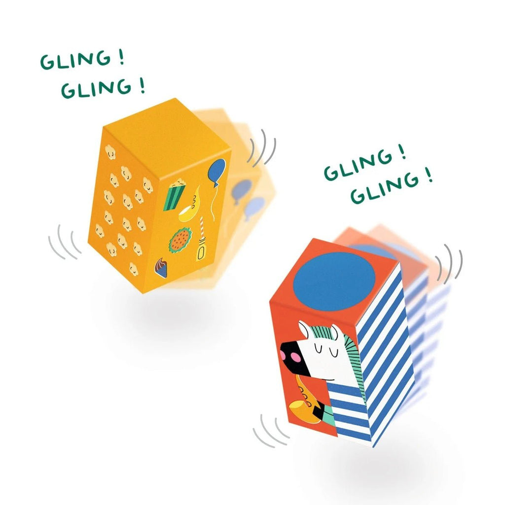 Akustisches Memo-Spiel mit bunten Tierwürfeln
