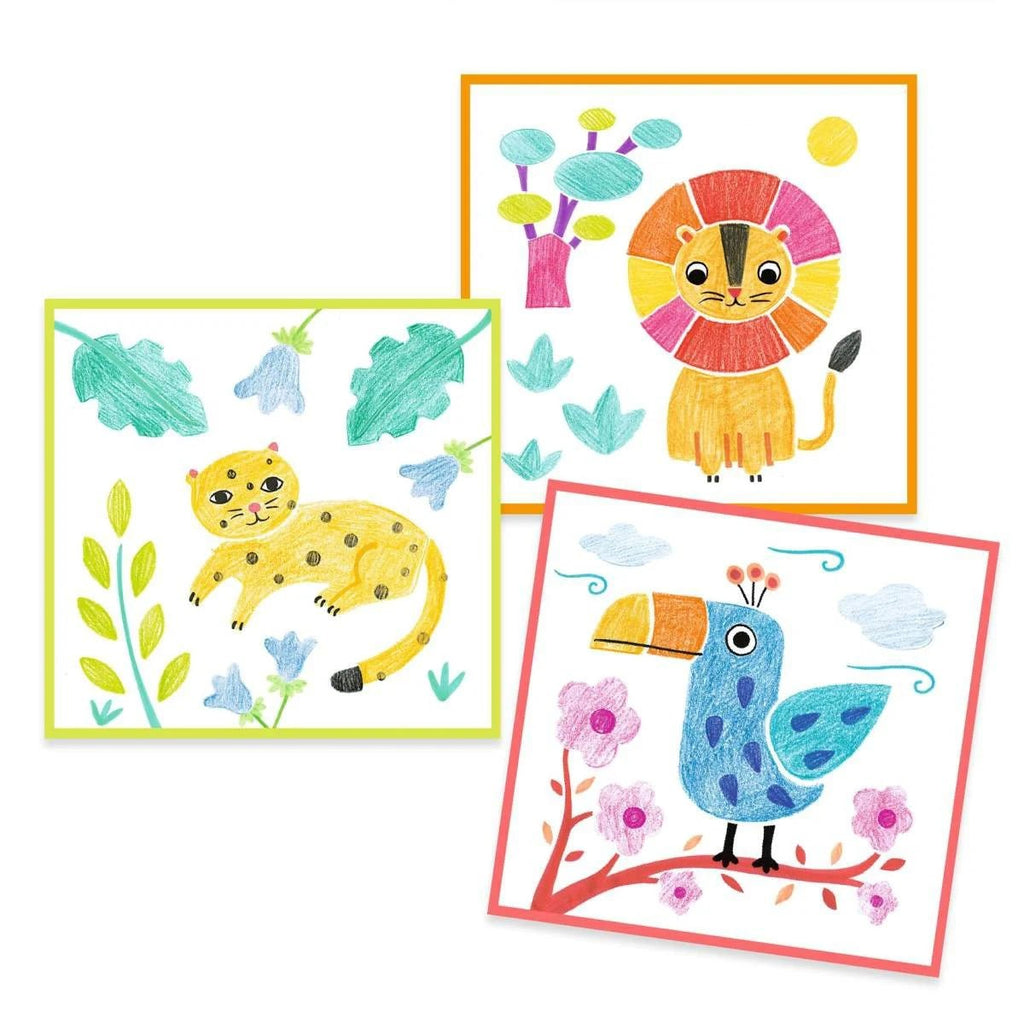 Djeco Schablonen Malset – Ausmalset mit 4 Schablonen und Blättern
