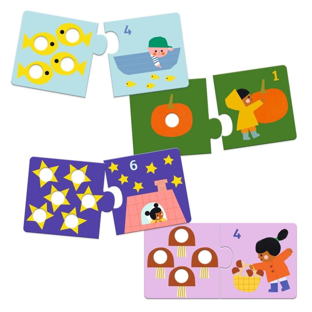 Djeco Zahlen Puzzle – Lernspiel mit 12 farbigen Zuordnungspaaren
