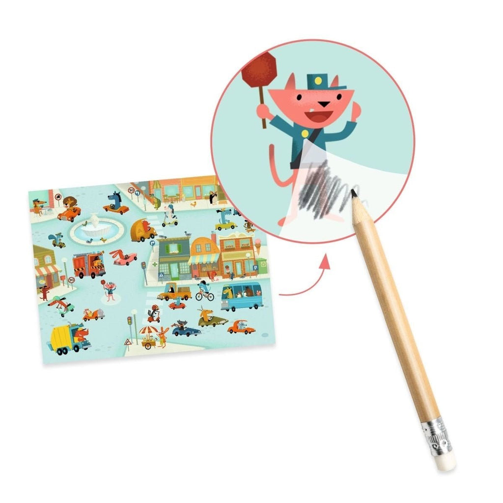 Rubbelbilder Fahrzeuge – Djeco Set mit 3 Hintergrundlandschaften
