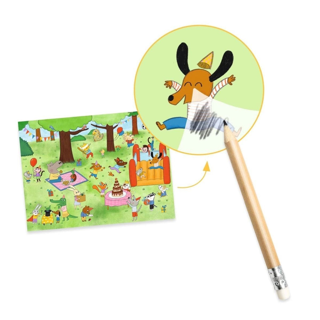 Djeco Kreativset Party Time – Rubbelbilder zum Geschichtenerzählen
