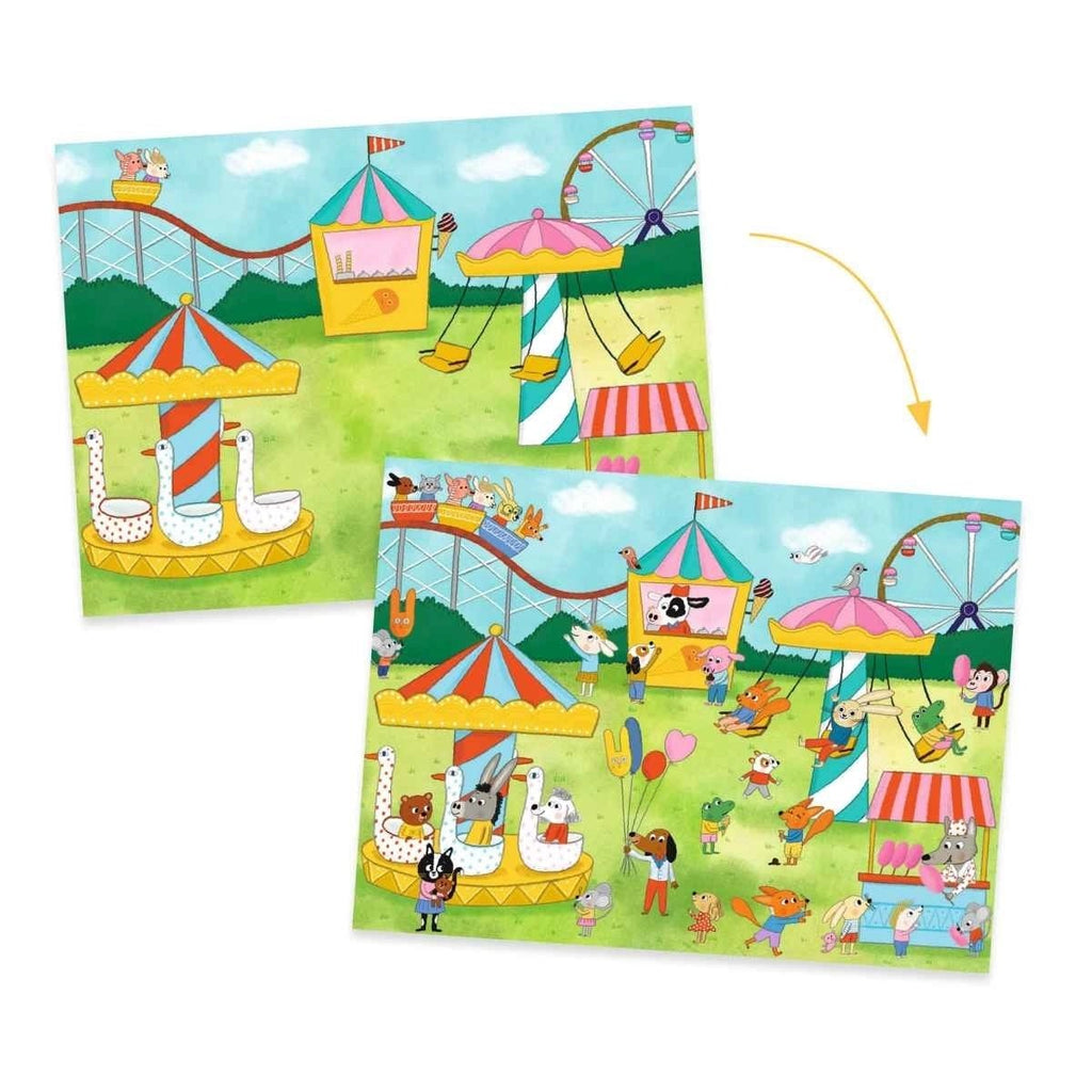 Djeco Rubbelbilder – Party Time Set mit Hintergrundlandschaften
