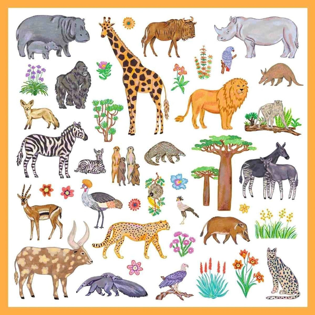 Djeco Tiersticker Kenia – Stickerbogen mit Löwe, Zebra & Elefant

