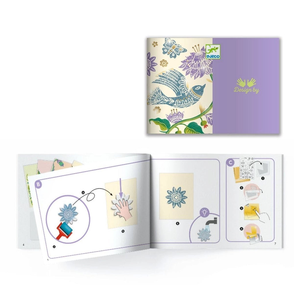 Gravurplatten und Stempelmaterial aus dem Djeco Gravurset
