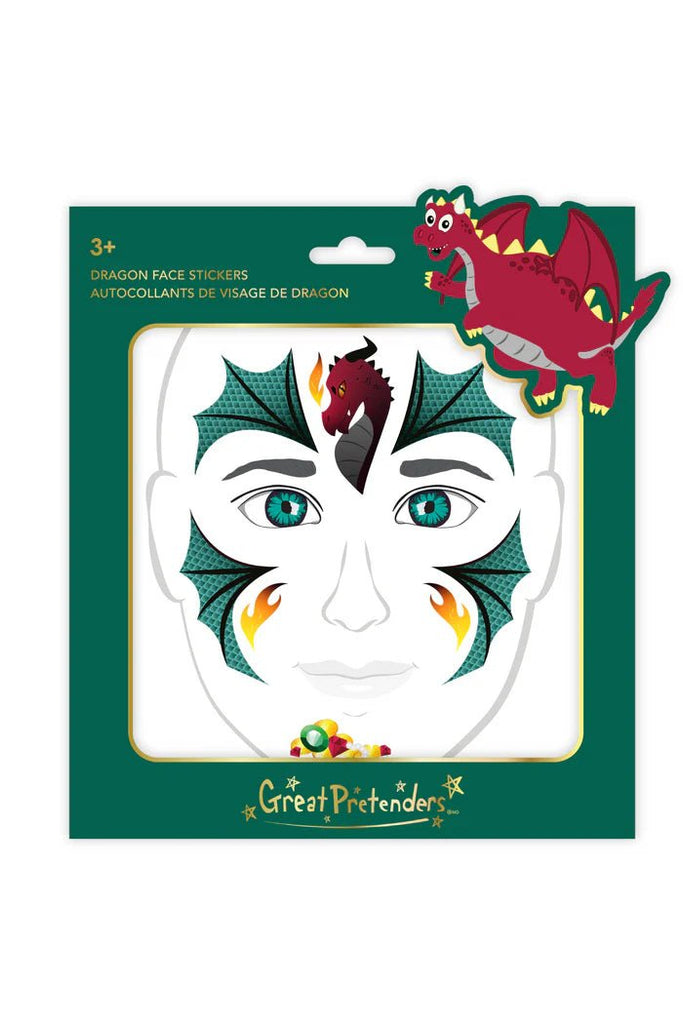Dragon Face Sticker Sheet 8 Stück schwarz glitzer grüne Juwelen ab 3 Jahren