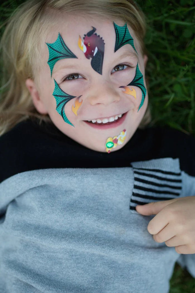 Kinder Gesichtssticker Drache grün grünsteine ab 3 Jahren