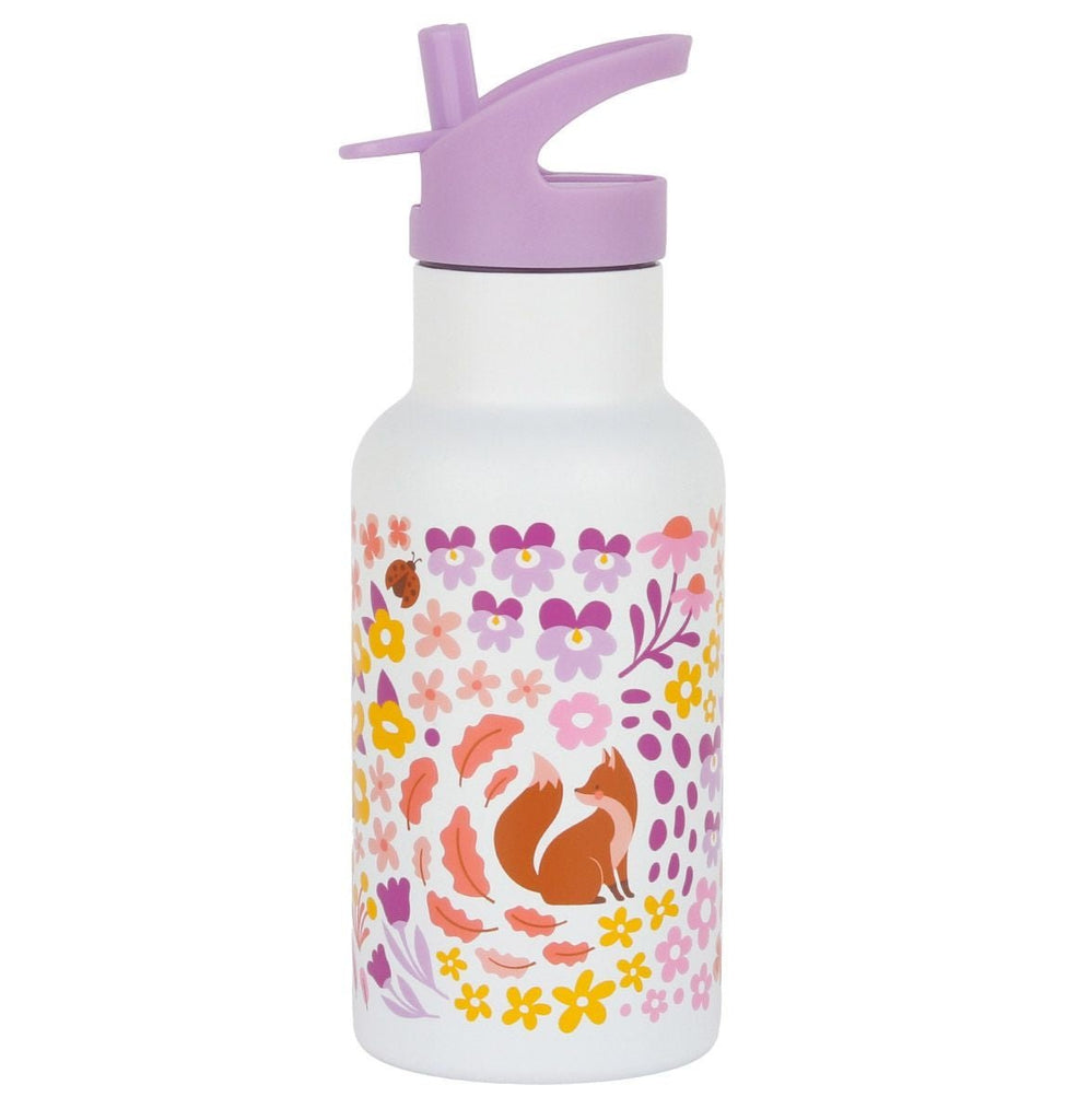 Edelstahl Trinkflasche Blumengarten rosa lila 350 ml Kinder