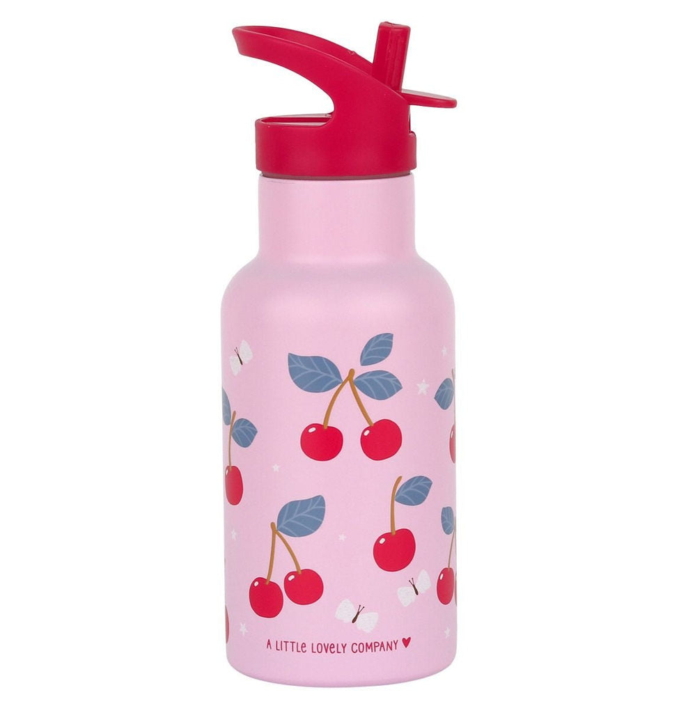 Isolierte Edelstahl Trinkflasche Kirschen rosa mit Strohhalm