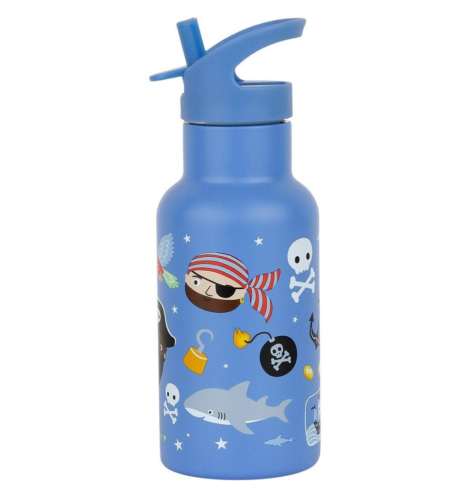 Kinder Trinkflasche Edelstahl Piraten mit Strohhalm und doppelwandigem Design
