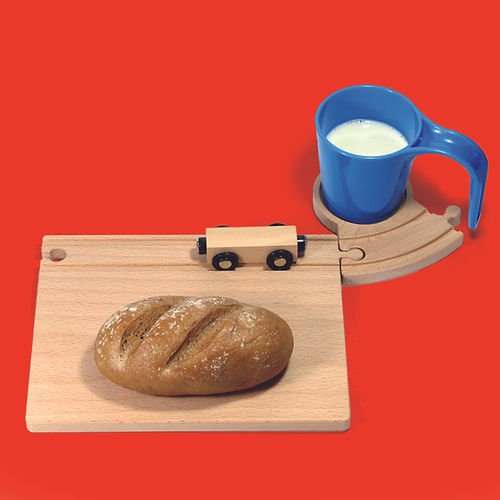 Kinder Frühstücksset Eisenbahn Brettchen und Tunneltasse