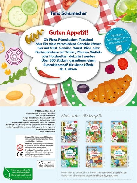 Bastelbuch Sticker – Essen kleben und kreativ gestalten
