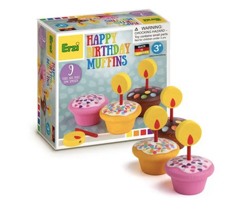 ERZI - Happy Birthday Muffin 3er Set - Geburtstagsmuffin, Kaufmannsladen - Erzi