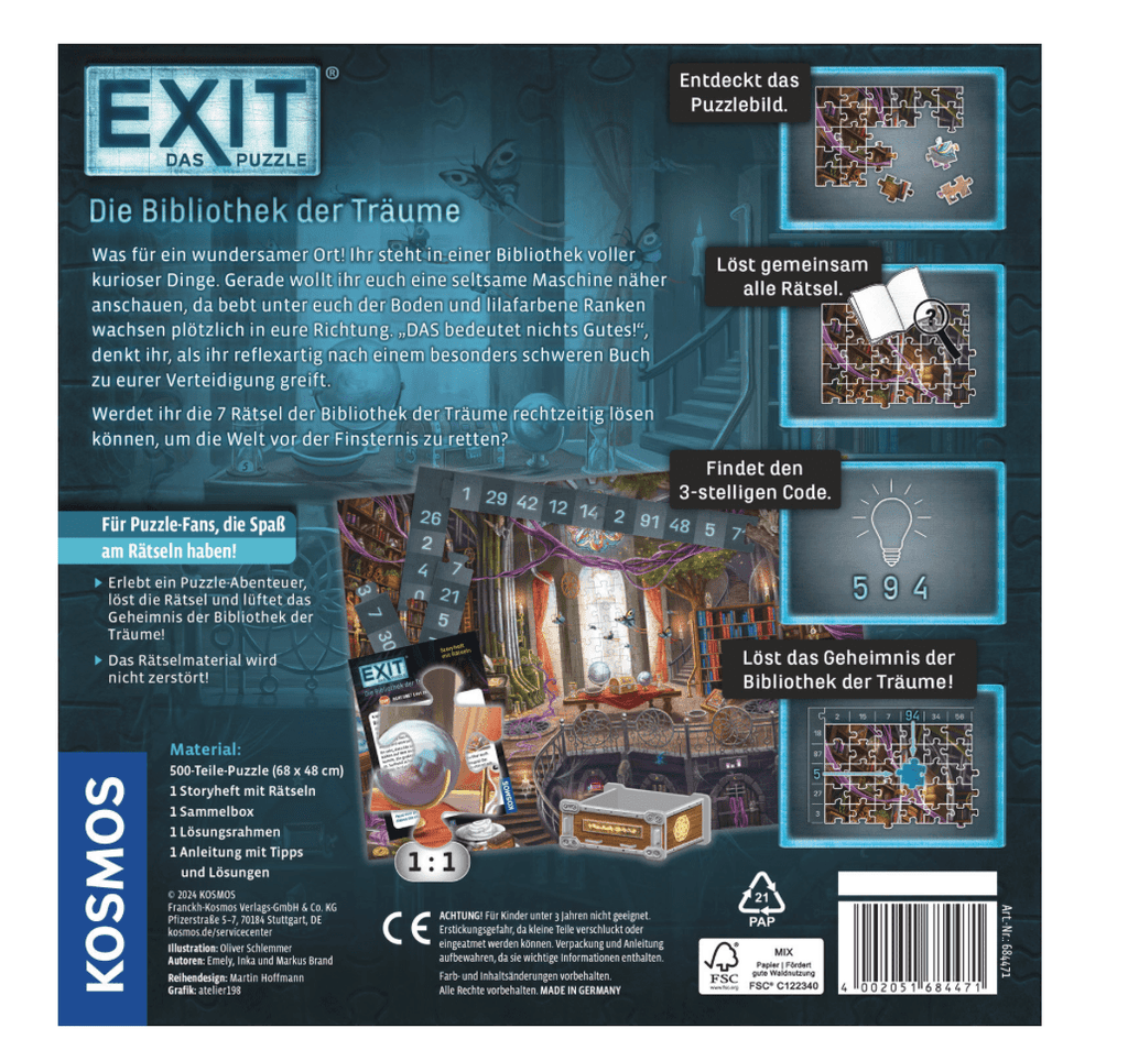 EXIT Puzzle Bibliothek der Träume, 500 Teile, Escape-Rätsel ab 10 Jahren