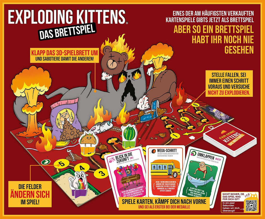 Exploding Kittens 3D-Brettspiel mit Magnetfallen und Medaillenfeld für Kinder