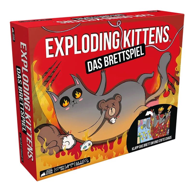 Exploding Kittens Brettspiel für Kinder ab 7 Jahren mit Chaos-Modus und Klappbrett