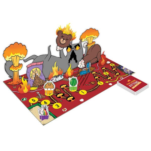 Exploding Kittens Spielbrett mit Medaille, Spielfigur und Bewegungsscheiben