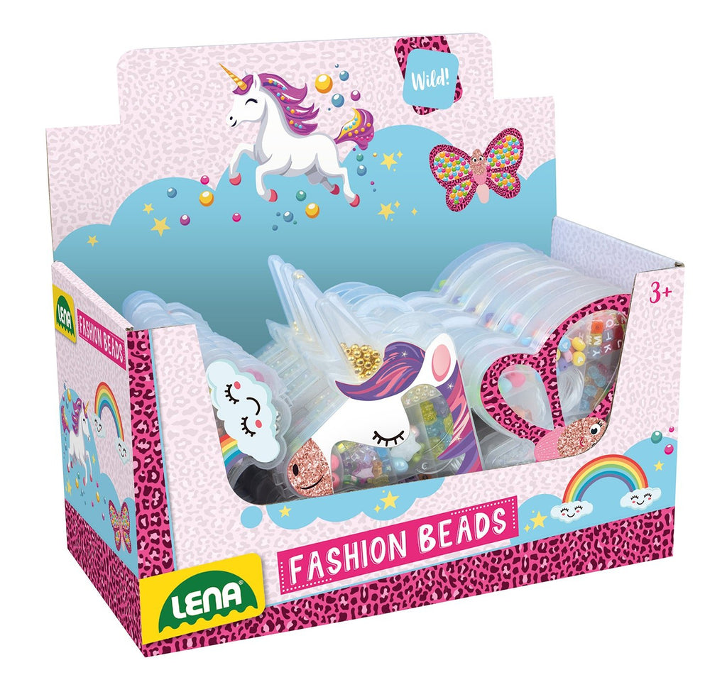 Drei Varianten der Fädelperlen Dose: Einhorn, Schmetterling, Regenbogen
