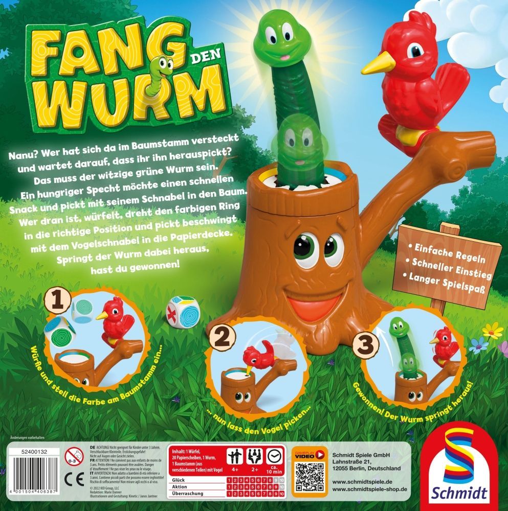 Kinderspiel Fang den Wurm mit Specht und Überraschungs-Wurmeffekt