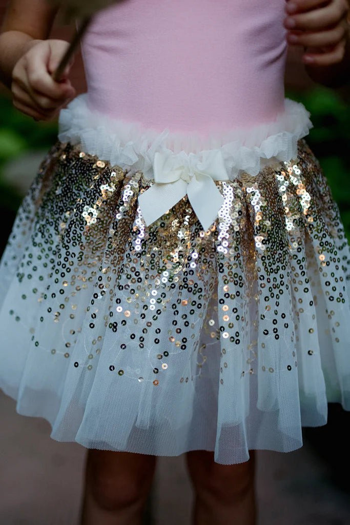 Märchenkostüm Kinder Gold Sequins Rock Zauberstab Flügel 4–6