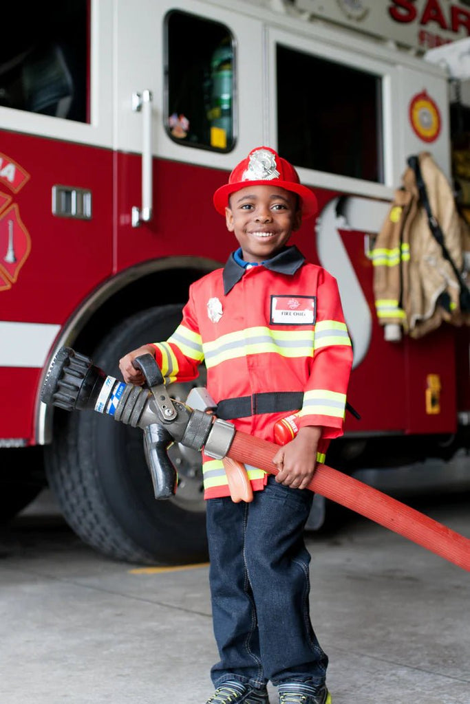 Kinder Feuerwehrkostüm Set Jacke Helm 3–4 Jahre