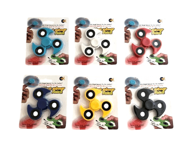 Metall Fidget Spinner in sechs Farben mit langer Laufzeit für Kinder ab drei Jahren als Fingerkreisel.
