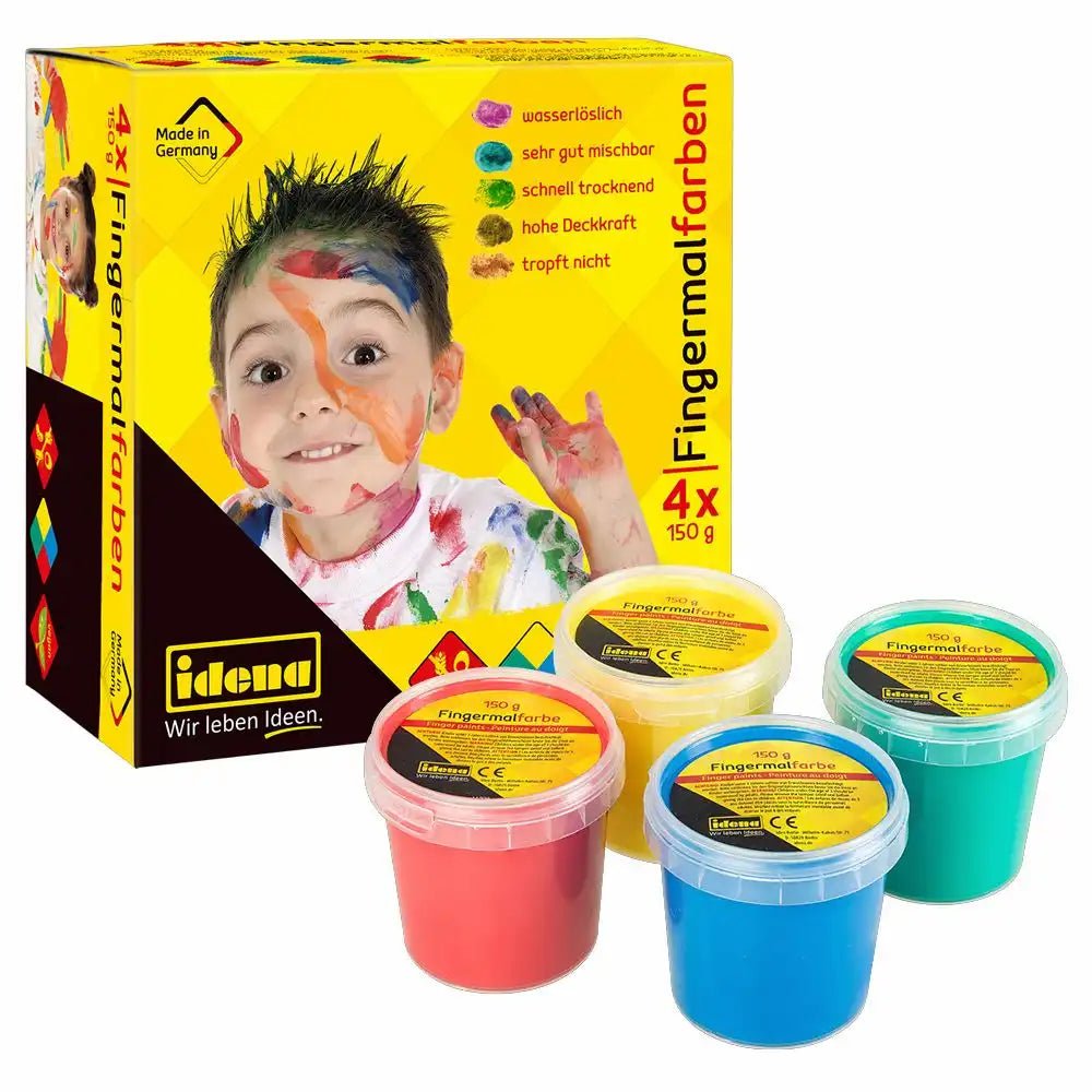 Idena Fingermalfarben Set 4×150 g in Blau Gelb Grün Rot wasserlöslich