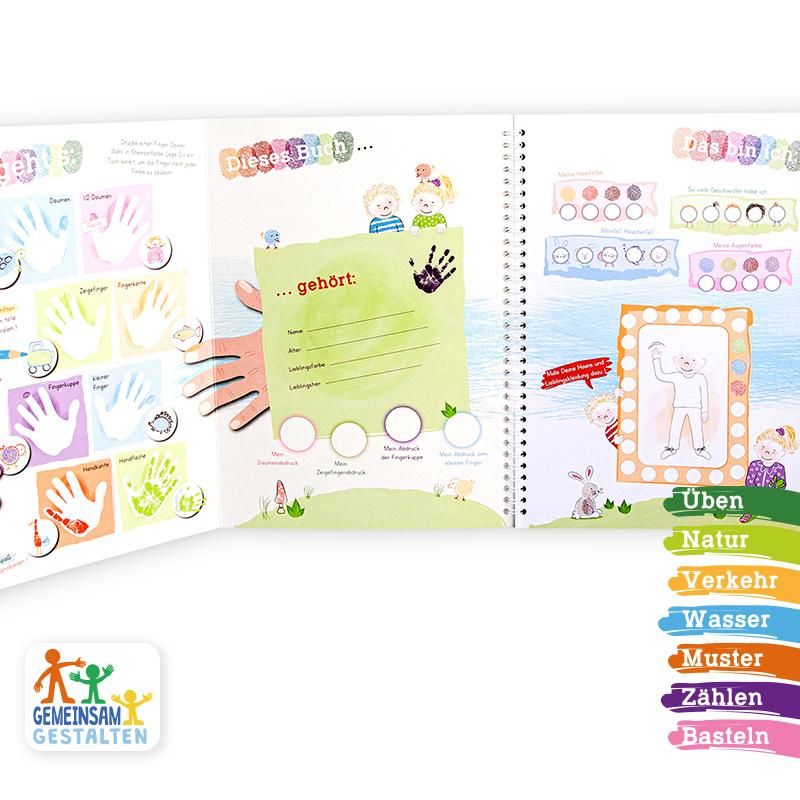 Kreatives Fingerstempelbuch mit Lernaufgaben