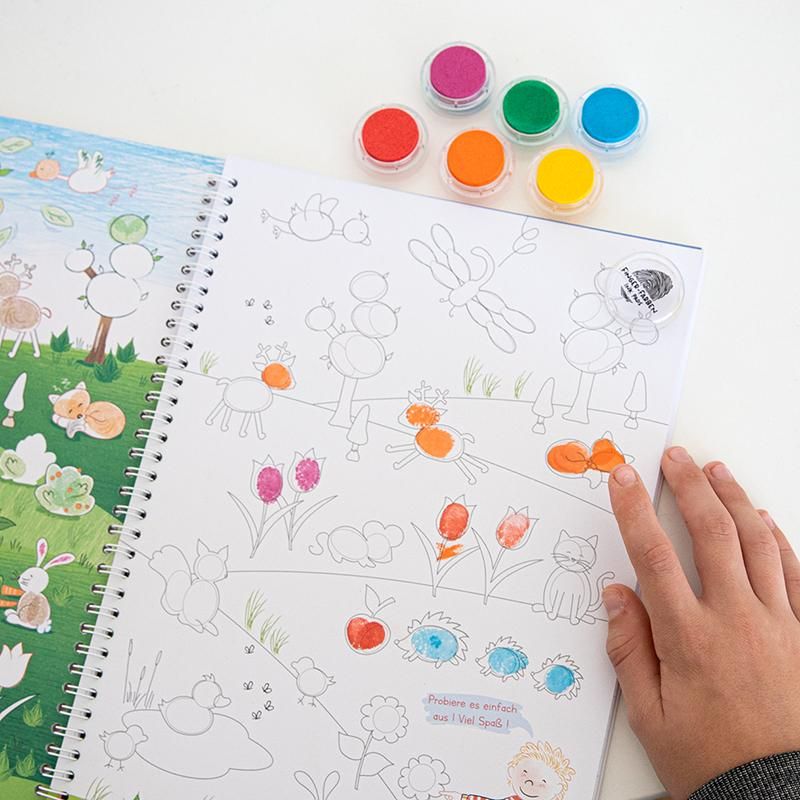 Fingerstempel Kreativ-Malbuch A4 mit 32 Seiten