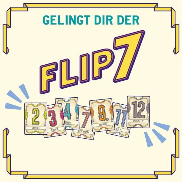 Detailaufnahme Flip 7 Karten mit Flip-Symbol
