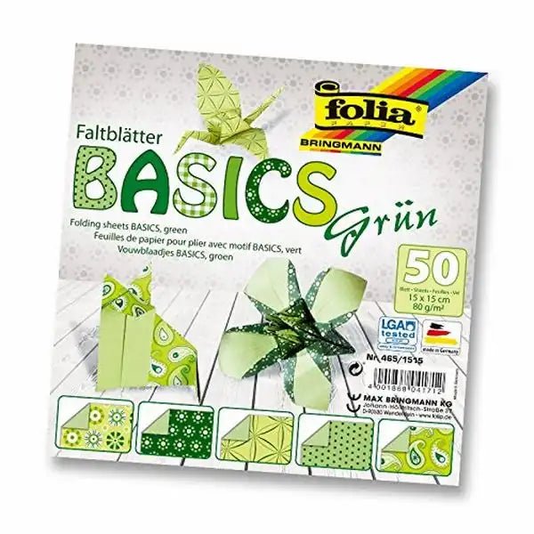 folia Faltblätter Basics Grün 15x15cm 50 Blatt 5 Motive