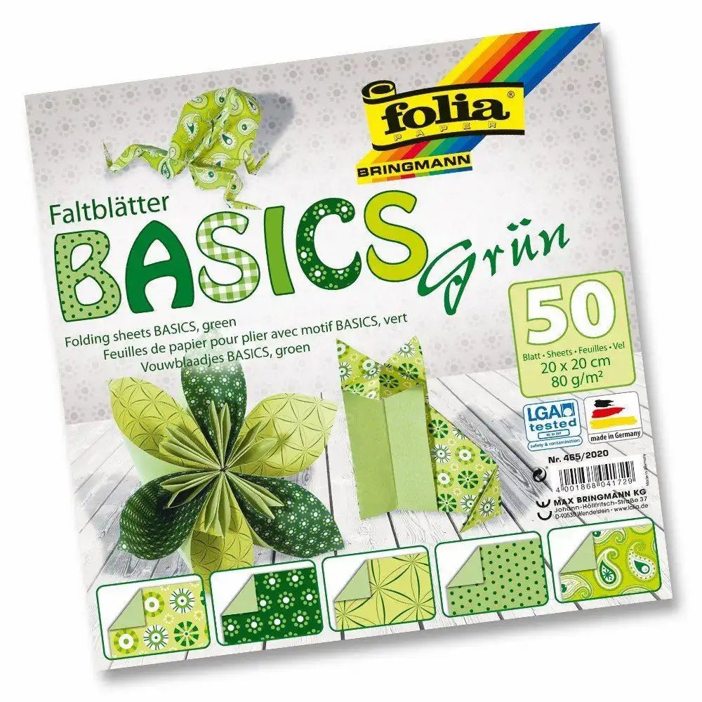 folia Faltblätter Basics 5 Motive grün 20x20cm 50 Blatt
