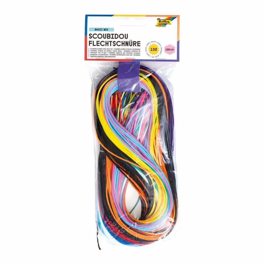 folia Scoubidou Flechtschnüre Basic Mix – 100 Stück × 100 cm