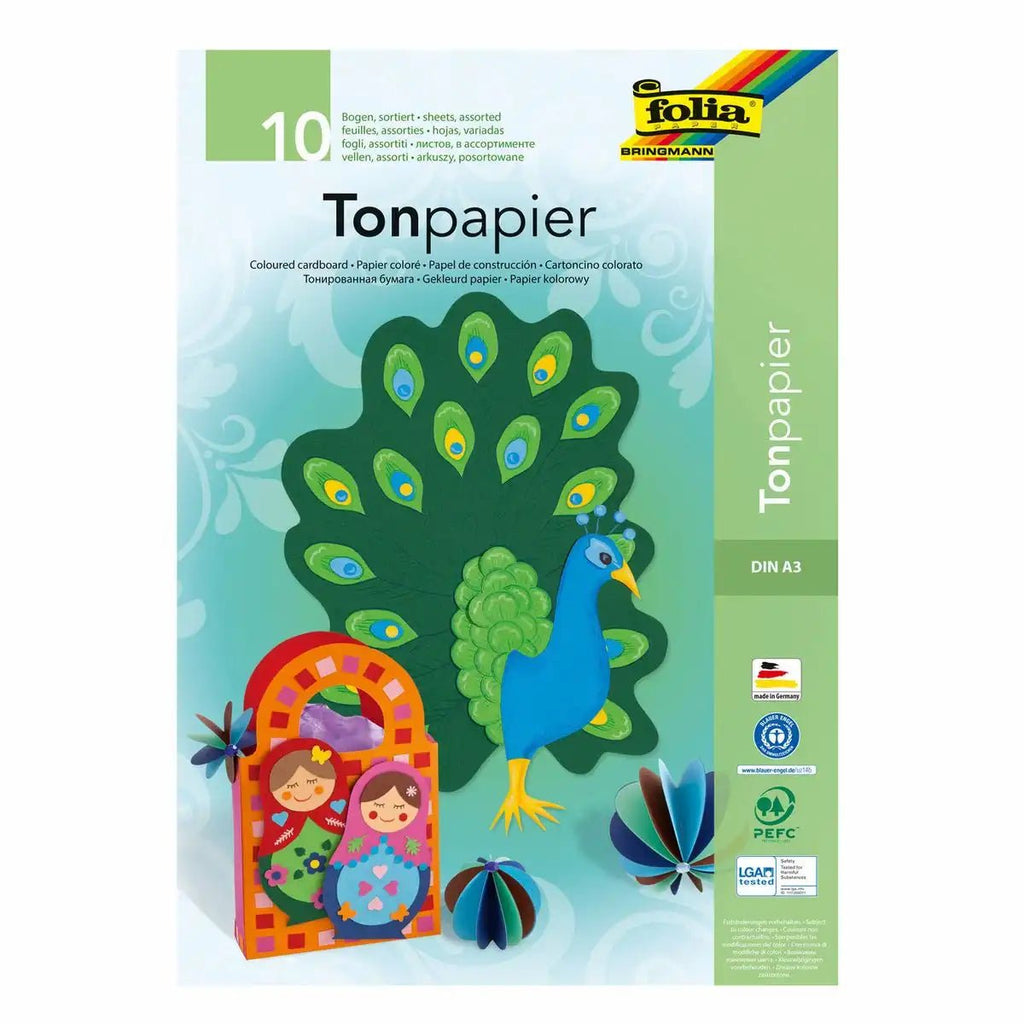folia Tonzeichenpapier A3 130g bunt sortiert – 10 Blatt