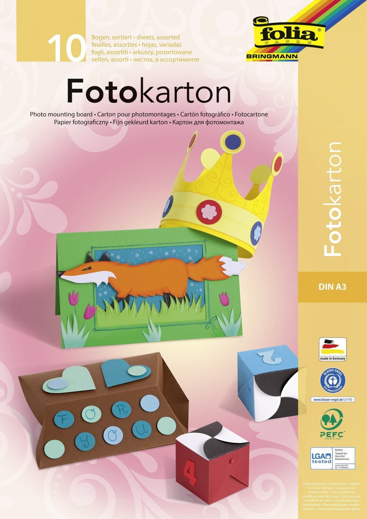 Fotokartonblock, DIN A3 10 Bogen, farbig sortiert - Folia