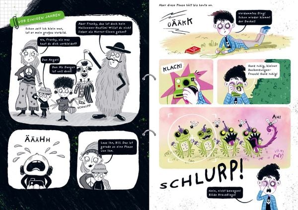 Witziges Kindercomic mit Zombie-Junge und Schrumpfdrache
